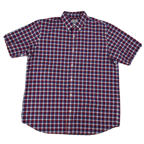 L.L. Bean Other - L.L. Bean Shirt Men's L-Reg‎ Red White Blue Plaid Traditional Fit Short Sleeve